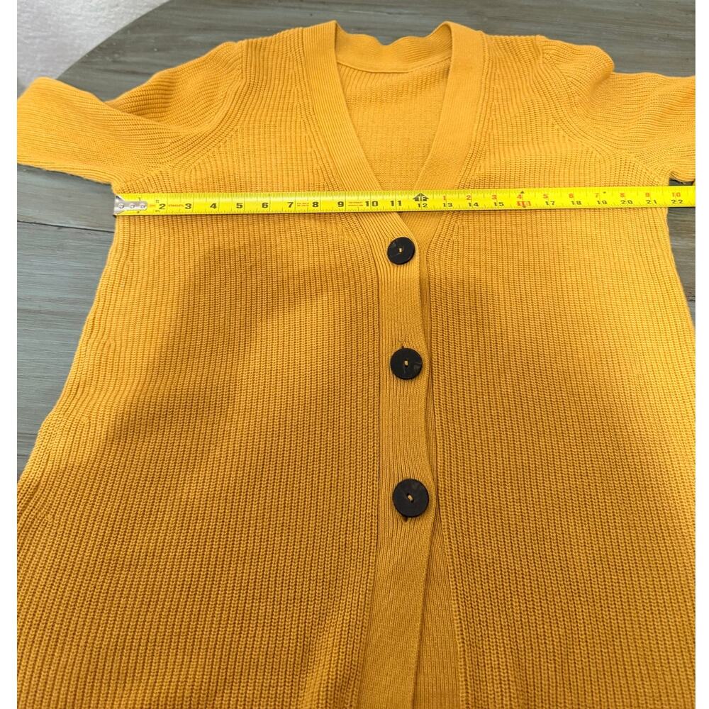 J. Jill Mustard Ribbed Cardigan Sweater | Statement Buttons | Cozy Layer - Picture 4 of 5